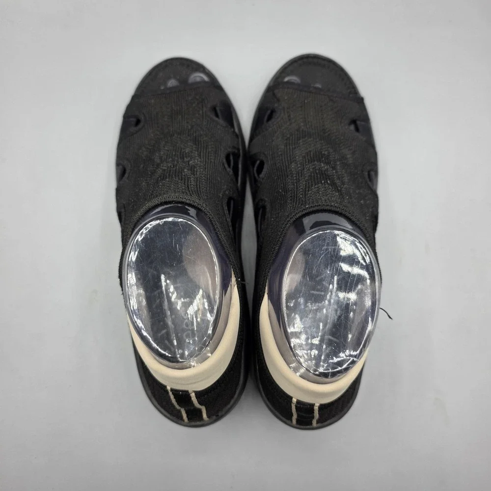 Bzees Resort‎ Sandals Womens 8 WIDE Black Stretch Wedge Heels Open Toe Casual